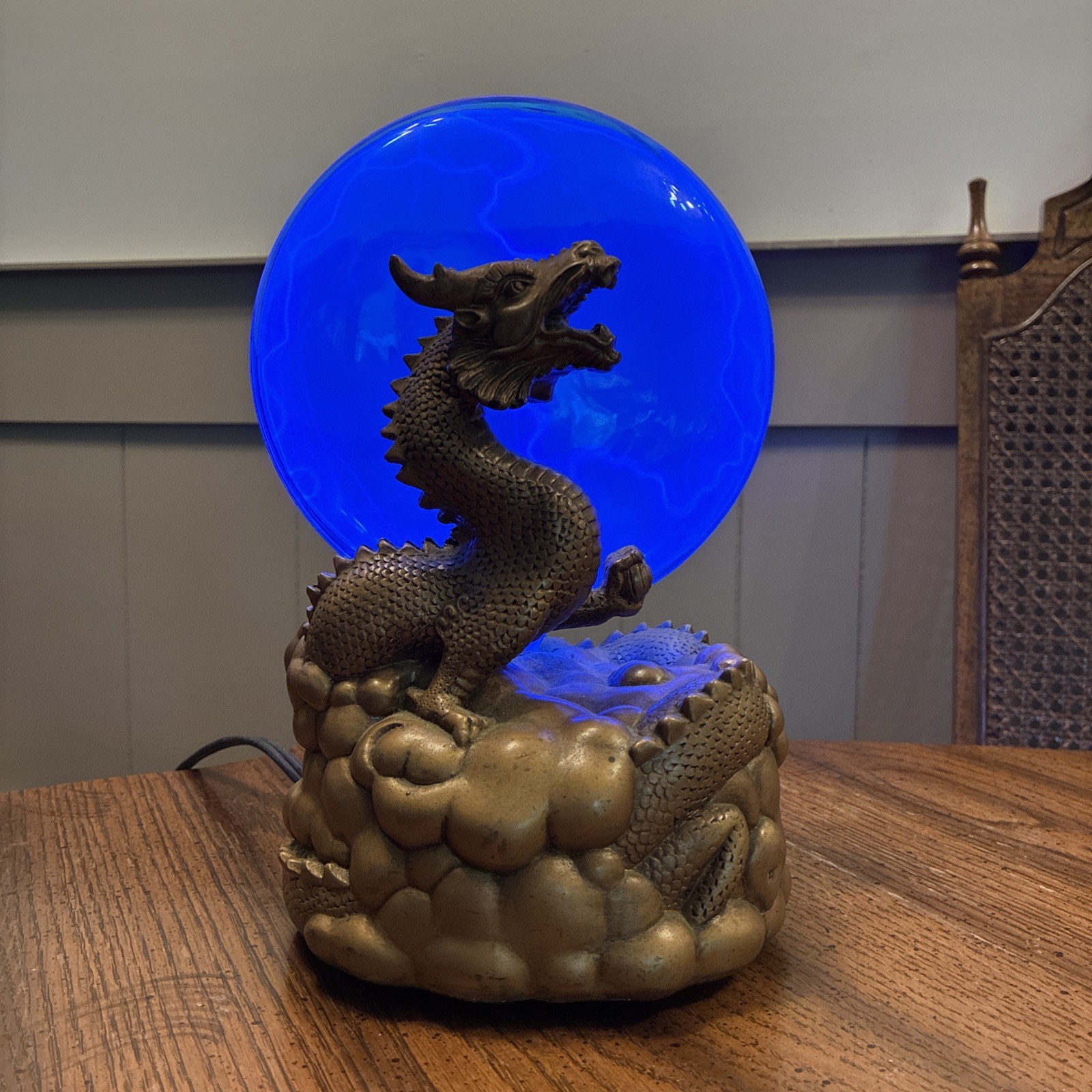 LumiSource Electra Blue Plasma Lighting Motion Art Glass Dragon 10” Accent Lamp