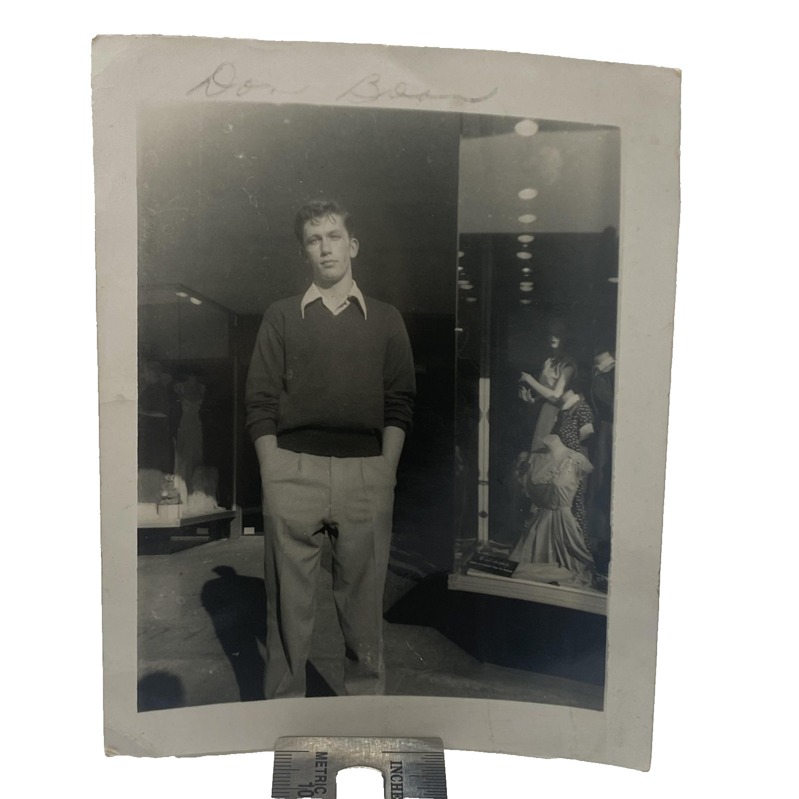 Vtg 1950s Don Storefront Portrait Snapshot Photo B&W Gelatin Silver Man