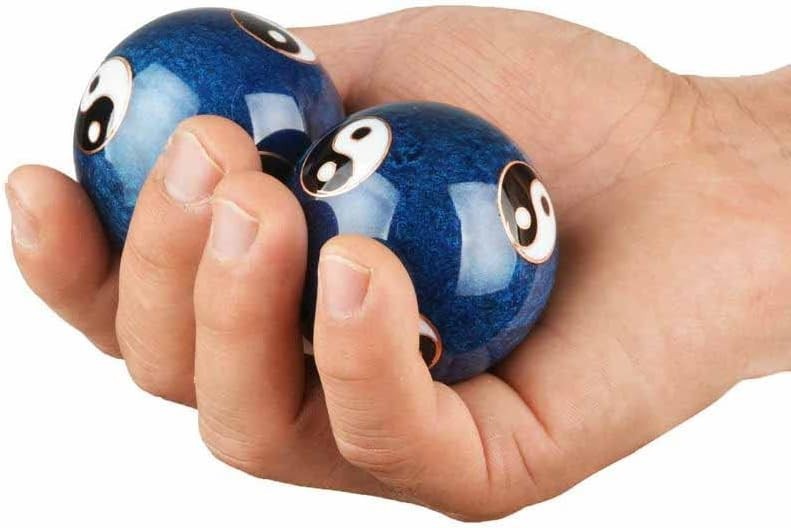 Blue Chinese Baoding Balls Hand Exercise Therapy Stress Relief Meditation 3581