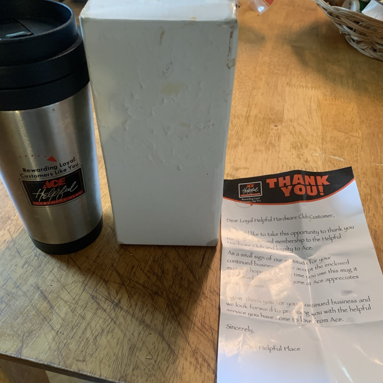 NIB from Ace Hardware coffee mug with screw on top/Stainless Steel