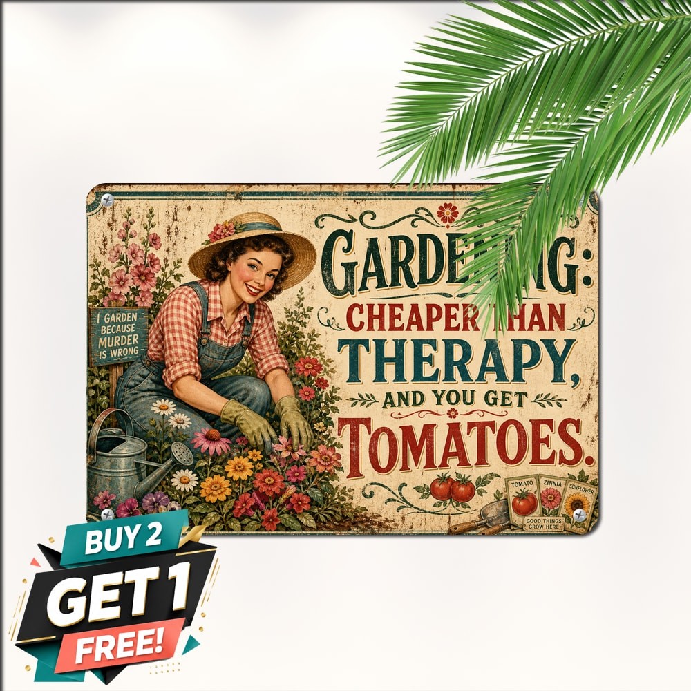 Gardening Because Murder Is Wrong Sarcastic Quote Garden Metal Tin Sign Plaque