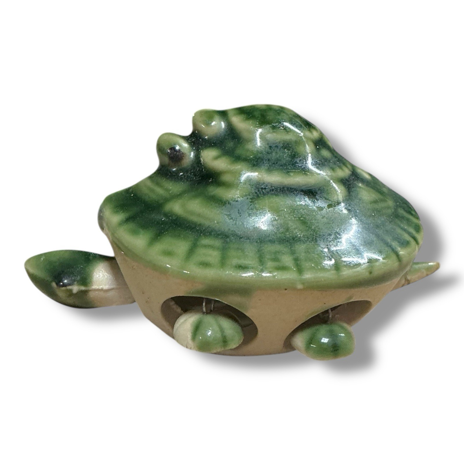 Decorative Ceramic Bobblehead & Legs Turtle with 2 Baby Turtles on its Back Clay