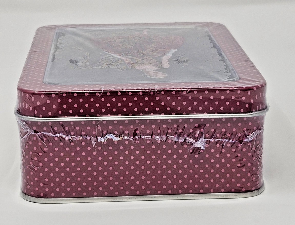 Simplicity~ Burgundy ~ Polka Dot ~ Tin ~ Filled With Black Buttons ~ New