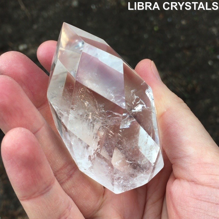 Faceted Clear Quartz Crystal Point Polished Gem Cut Quartz Freeform Generator
