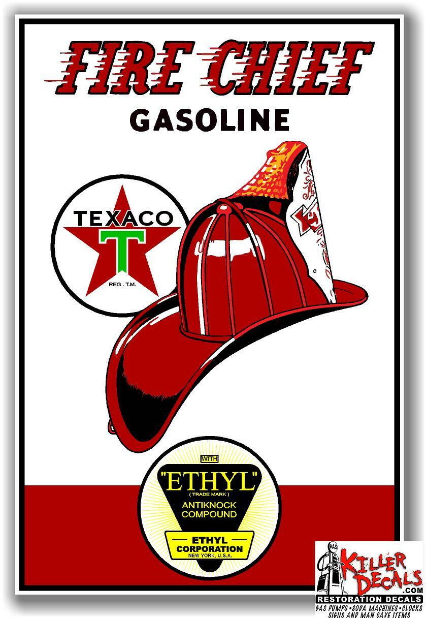 17″ X 12″ TEXACO FIRE CHIEF ETHYL GASOLINE DECAL OIL GAS PUMP LUBSTER (TEXA-3)