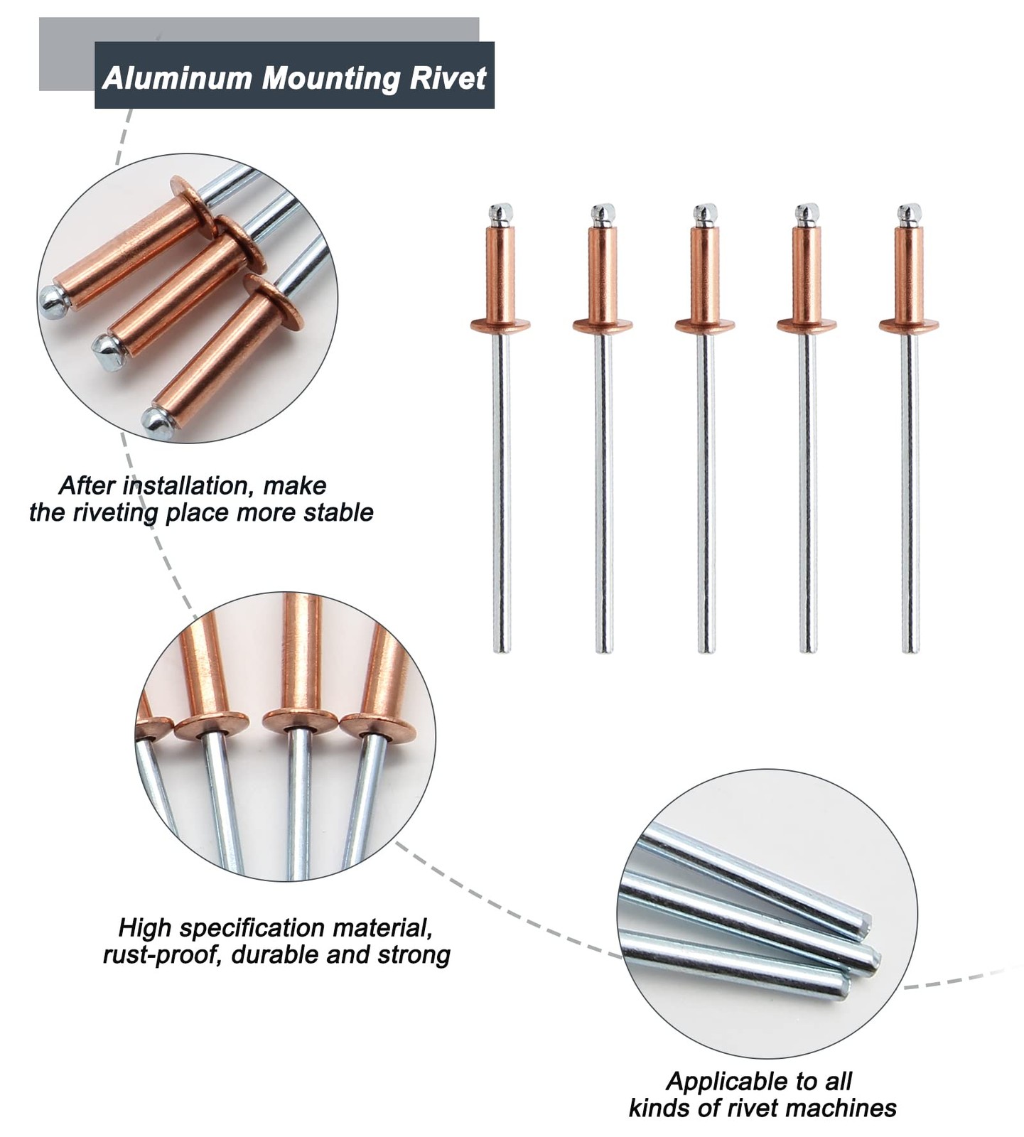 1/8″ x 1/2″ Red Copper Pop Rivets Assortment – 60Pcs, Aluminum Rivets Metal Blin