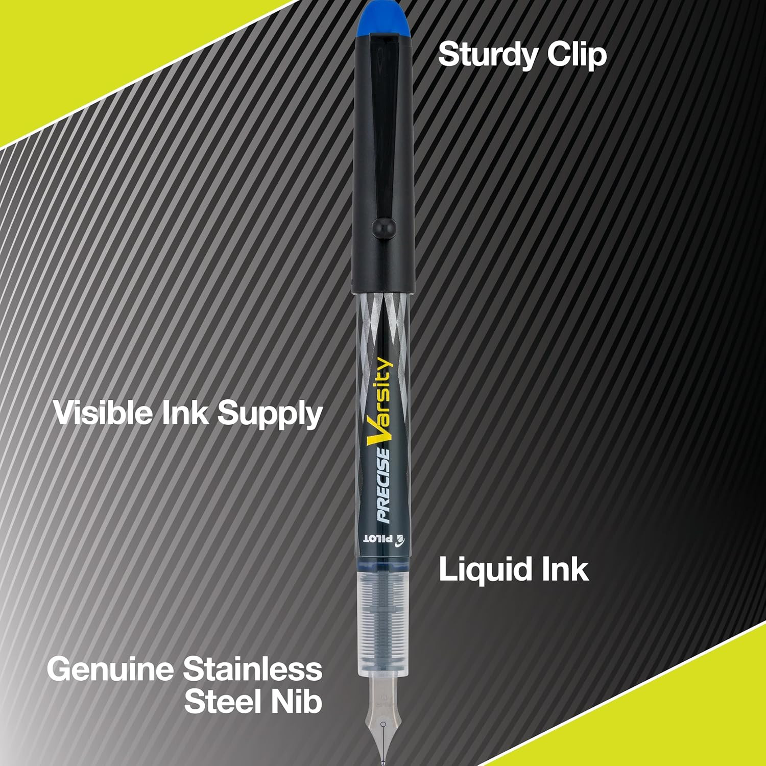 Pilot Precise Varsity Pre-Filled Fountain Pens for Writing, Medium Point Stainle