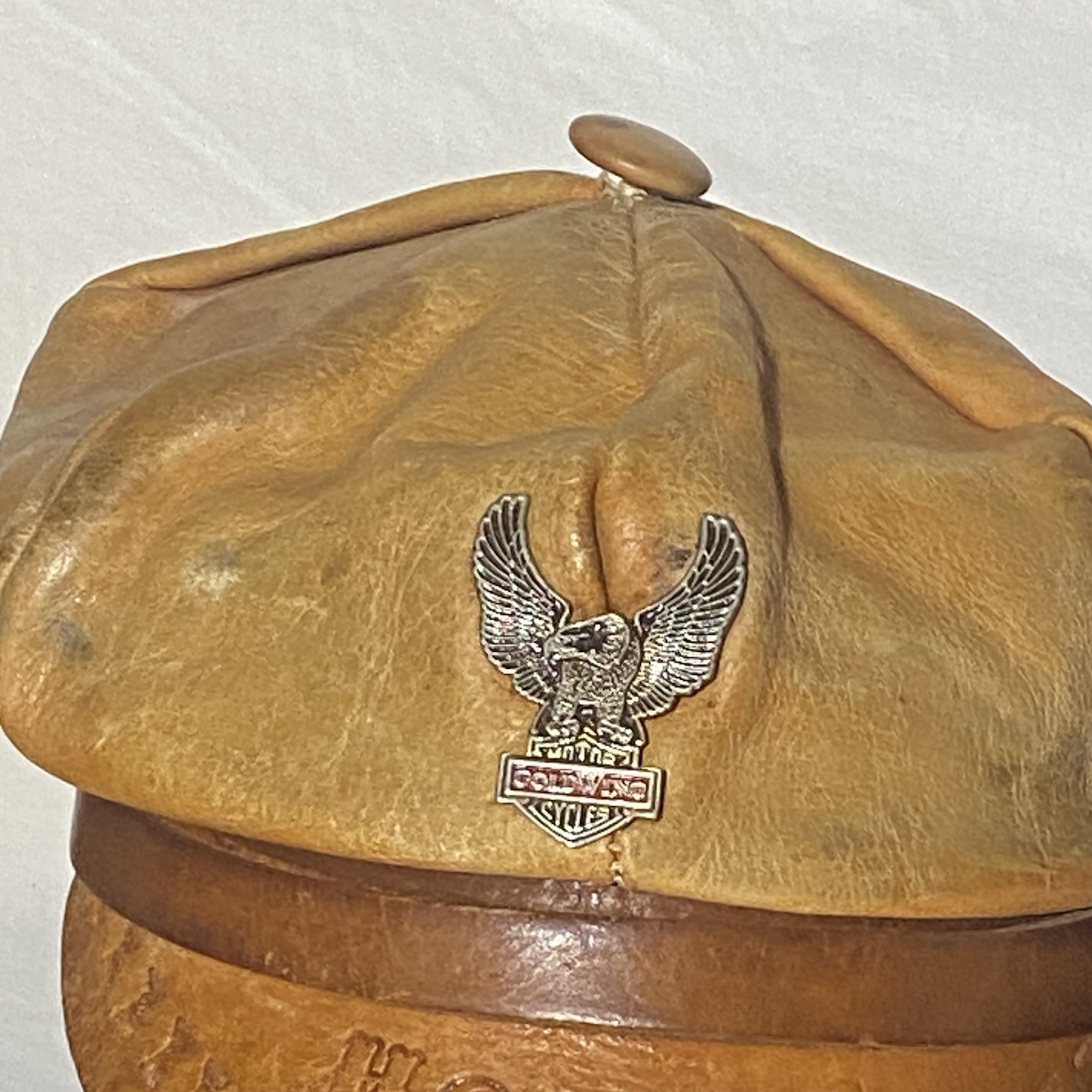 RARE 1950s BRALO Mexico Leather Honda Biker Cap W/ Custom 70s Honda Goldwing Pin