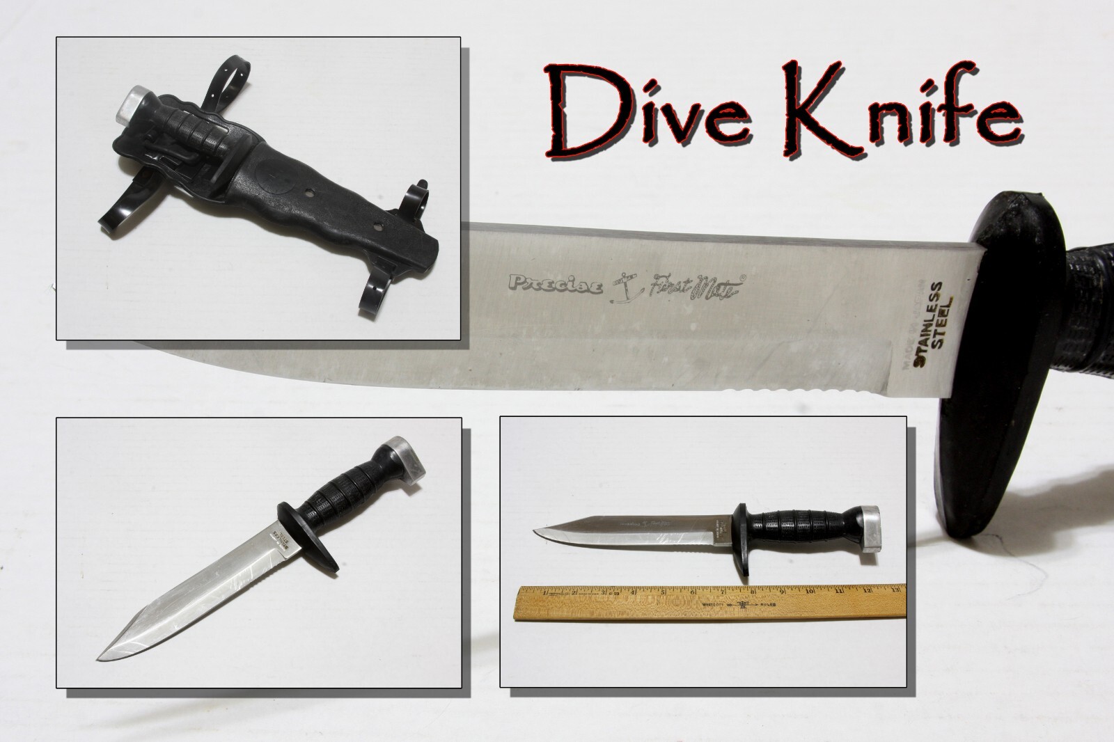 Dive Knife Precise First Mate Made In Japan W/Sheath Vintage 6.75″ SS Blade