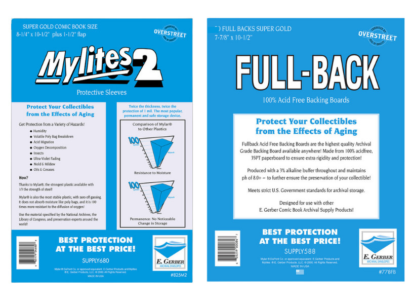 Combo Set” E Gerber Mylites 2 Mil 10 Mylar Bags & 10 Full Back Boards