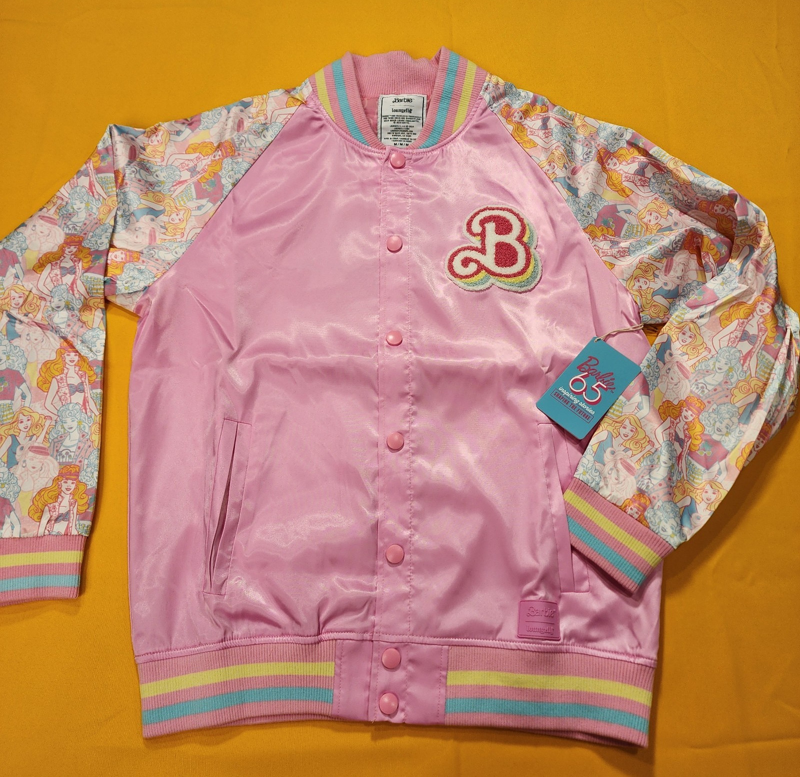 Loungefly Barbie 65th Anniversary Unisex Bomber Jacket Pink Medium NEW