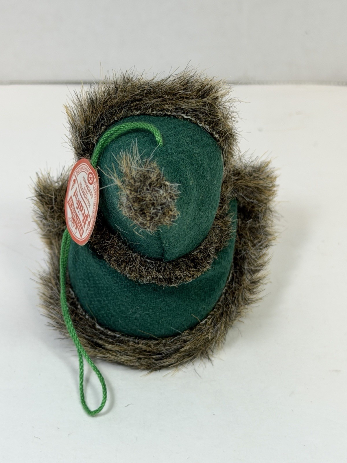Vintage Steinbach Irish Santa Ornament Germany Wood Fur Hood Bell Tag Garland