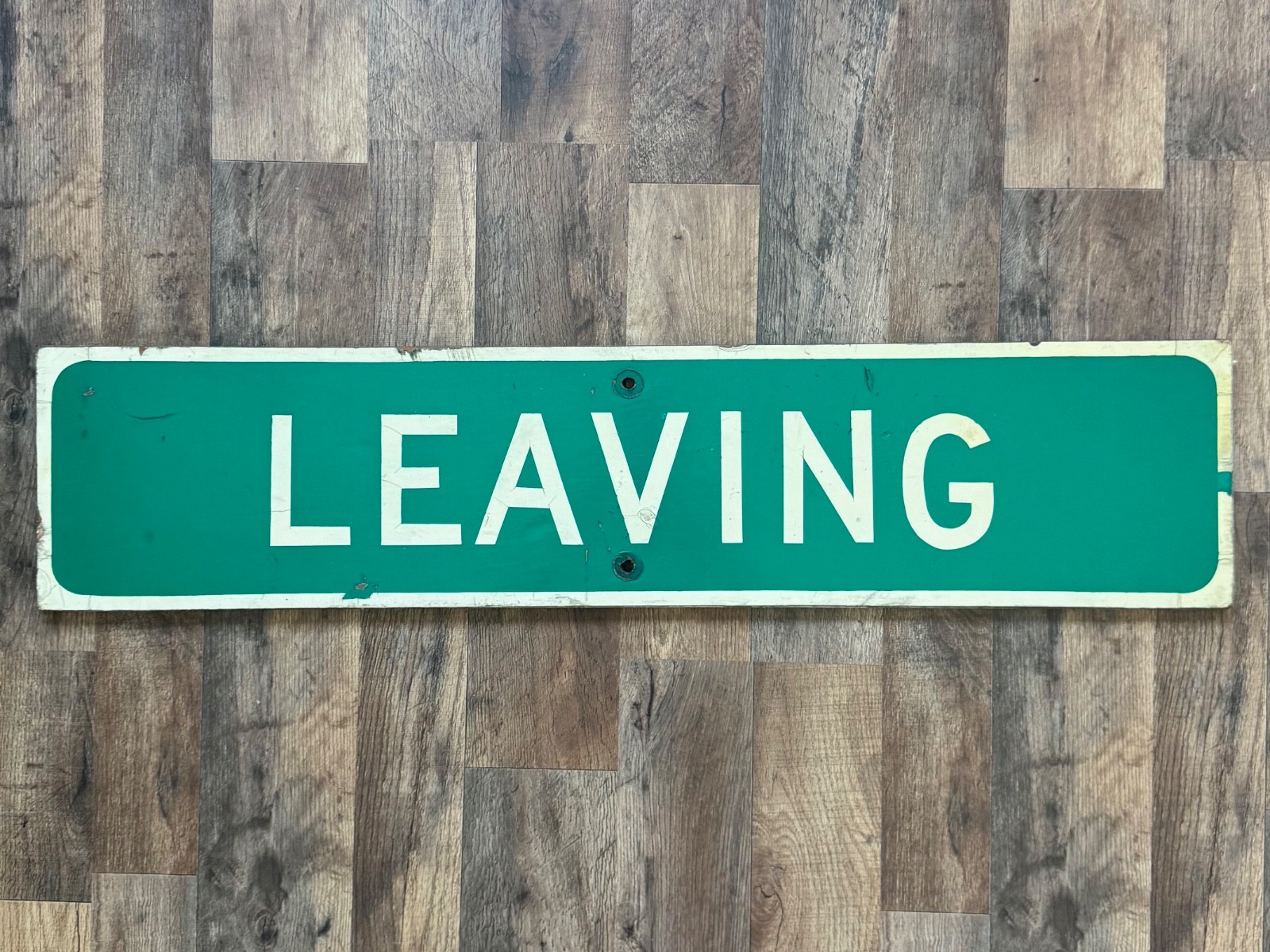 Vintage Reflective Wooden Highway Road sign “LEAVING” 36 inches wide