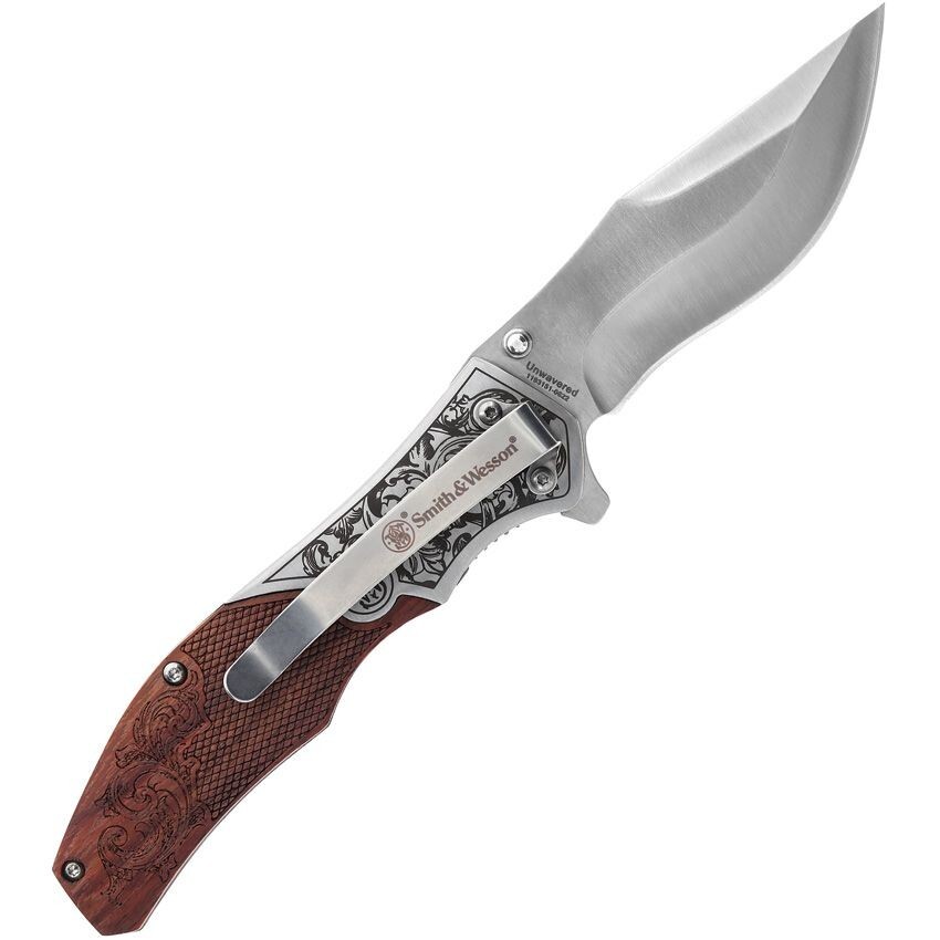 Smith & Wesson Unwavered Assisted Open Pocket Knife Fancy Folder 1193150 Wood