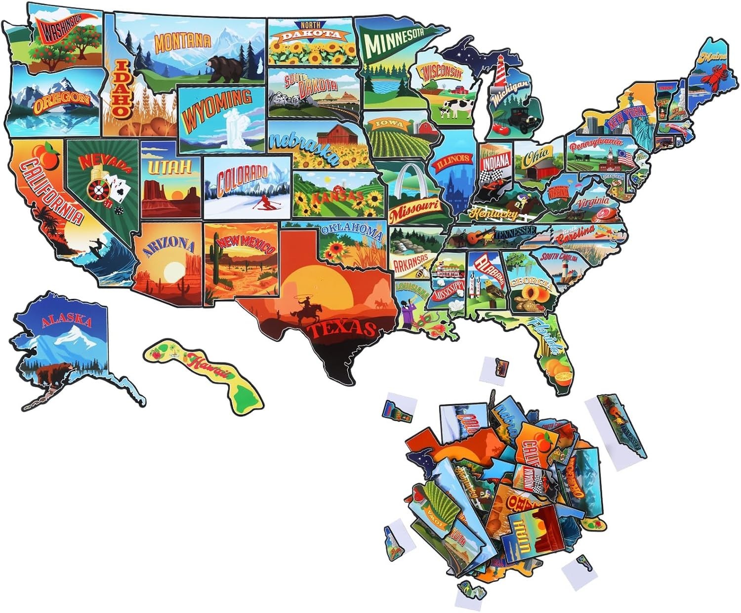 50 Pcs United States Map Fridge Magnets USA Souvenirs US Individual Sta…