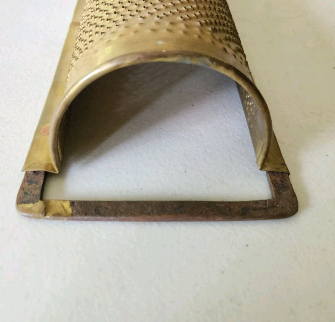 Large Primitive Punched BRASS Half Round CHEESE Vegetable GRATER Fruit ZESTER