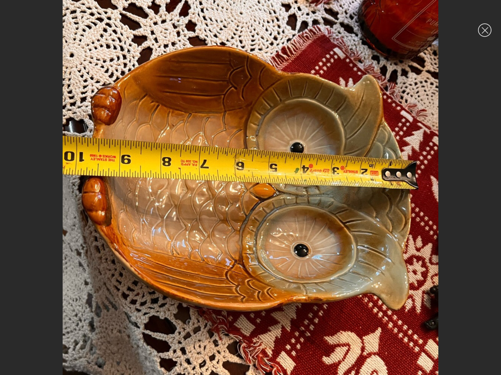 Vintage Hand Painted Earthenware Ceramic Glaze Owl Shaped Serving Bowl Deep 10″