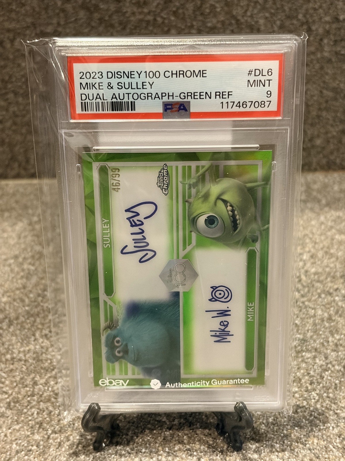 2023 Topps Chrome Disney Sulley Mike Wazowski Dual Auto #DL6 PSA 9 Green /99