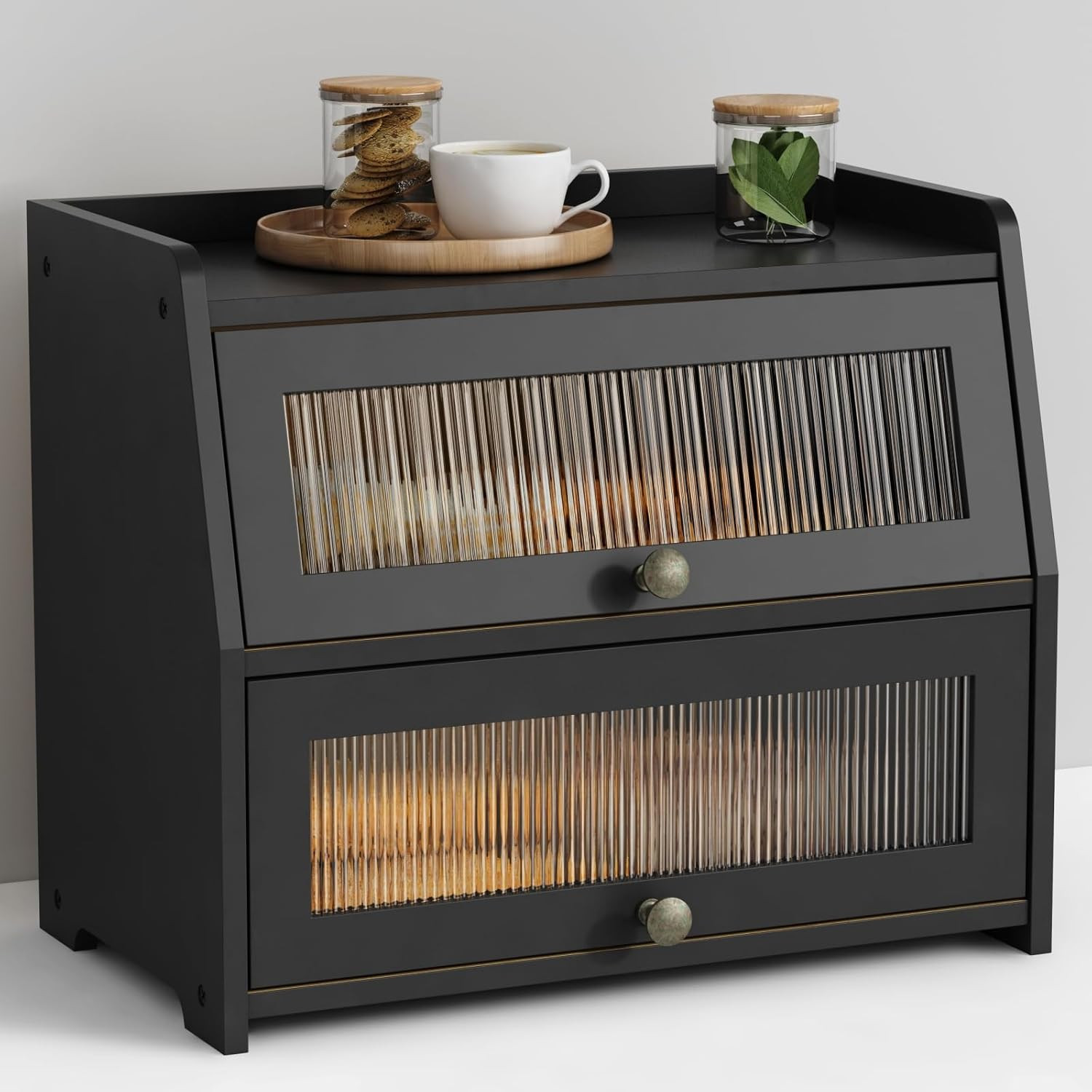 Large Bread Box for Kitchen Countertop, Black Bread Storage Container for Homema