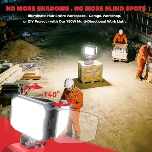 LED Work Light Compatible with Milwaukee 18V Battery, 150W 15000LM Flood Light,