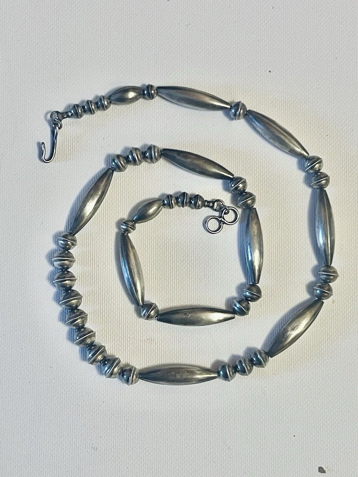 VTG STERLING Navajo Pearl MELON Necklace Squash Bead FOXTAIL 20″