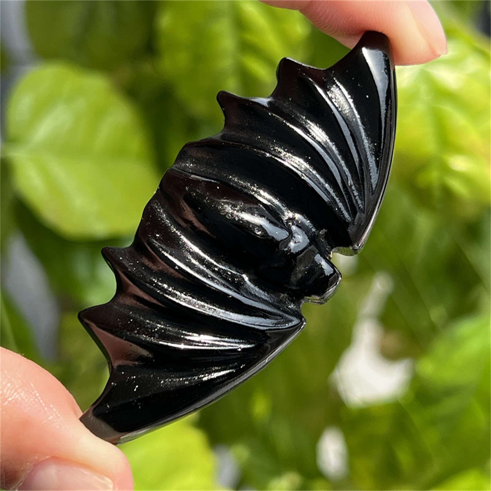2.7″ Natural obsidian carved bat skull quartz crystal gem skull reiki helaing 1x
