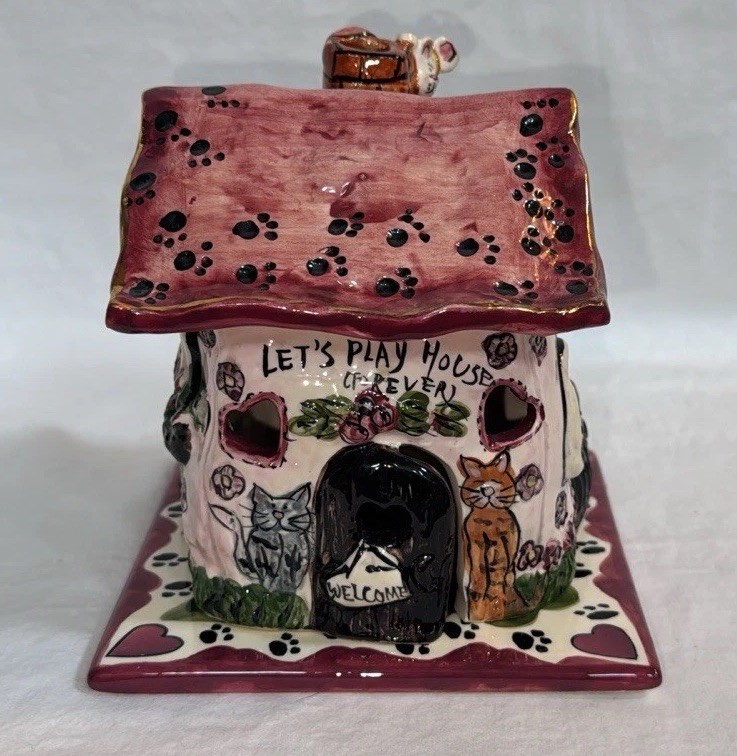 Vintage Heather Goldminc Blue Sky Clayworks “Let’s Play House Forever” Cat House