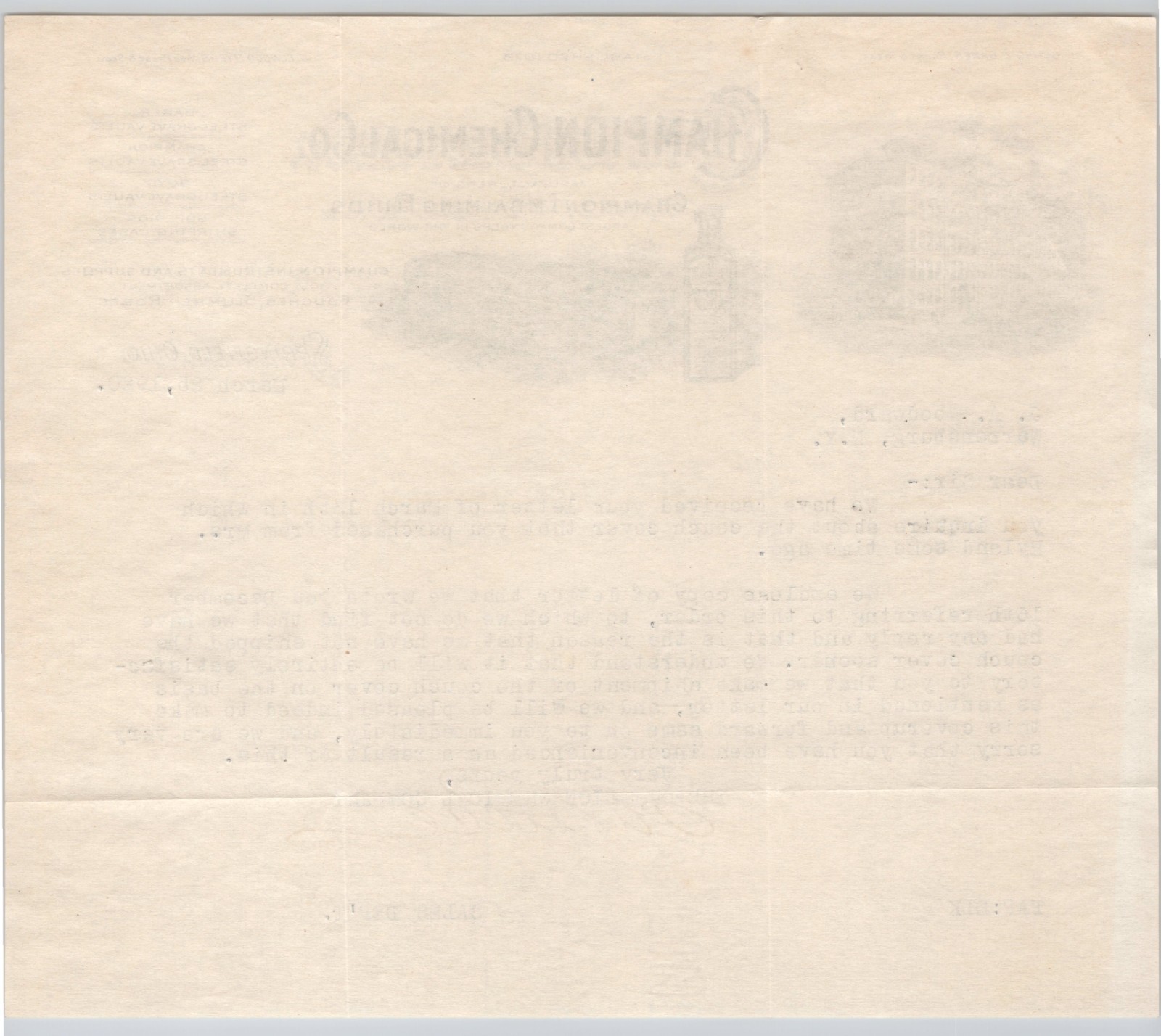 1920 Champion Chemical Co. Embalming Fluid Cemetery Funeral Letterhead BH2-56