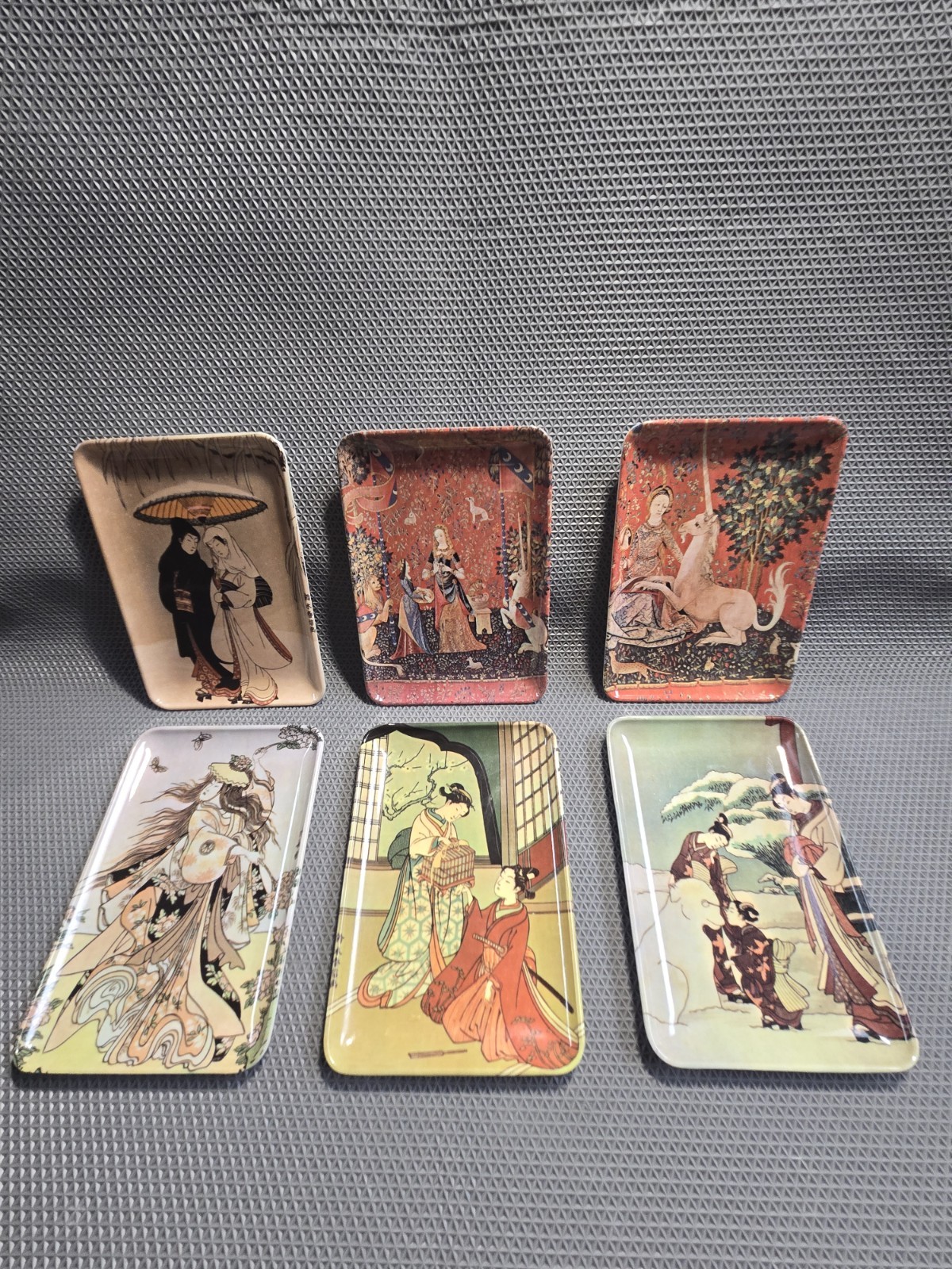 Vintage Japanese Art Decorative Crafts Inc. Made In Italy Tray Set Of 6