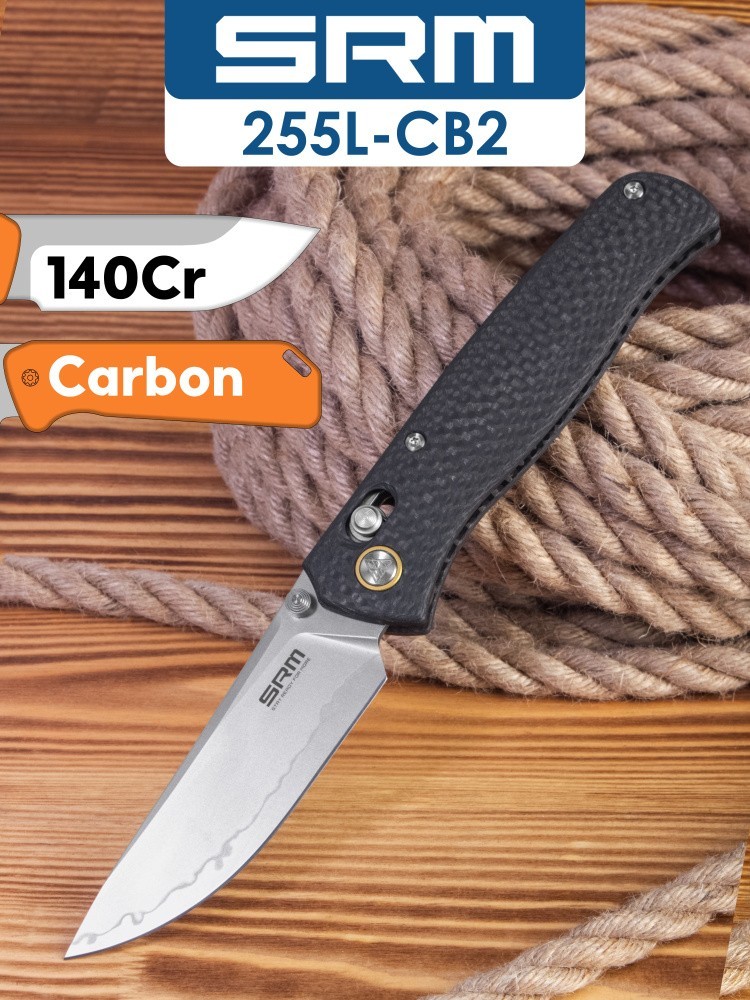 SRM Medal 255L-CB2 Carbon Fiber Pocket Knife Laminated 140Cr Ambi Lock New