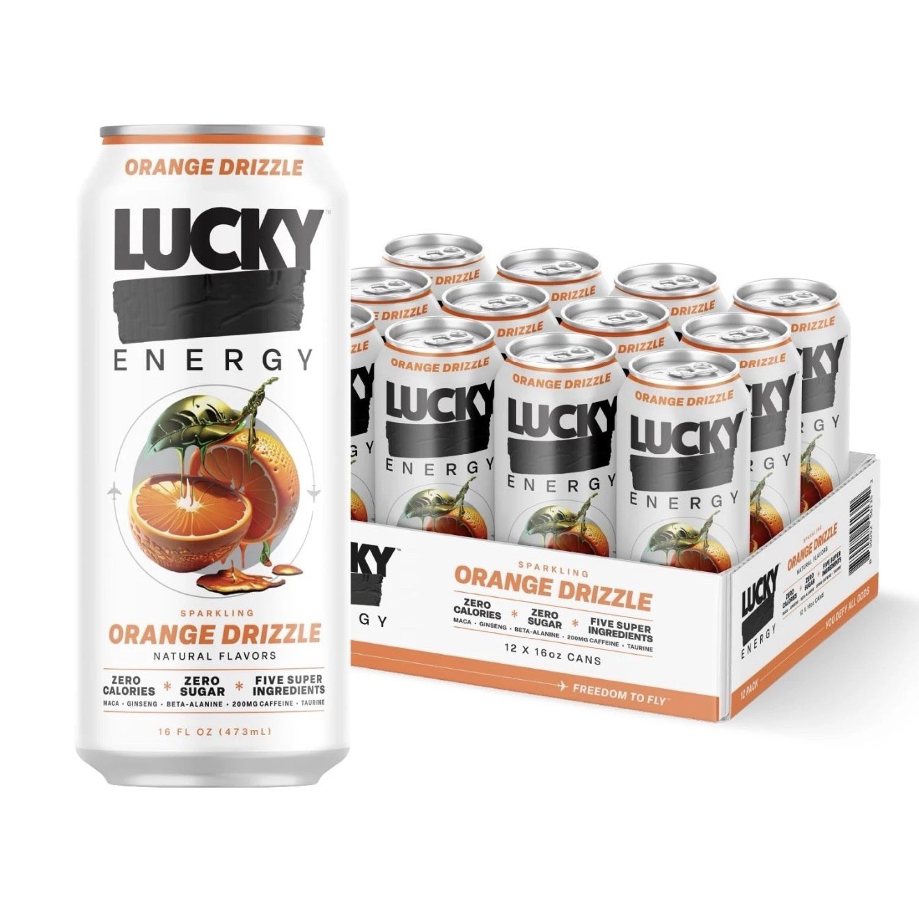 Lucky Energy Sugar Free Drinks 16 fl oz Cans (12-Pack) Orange 16oz Pack of 12