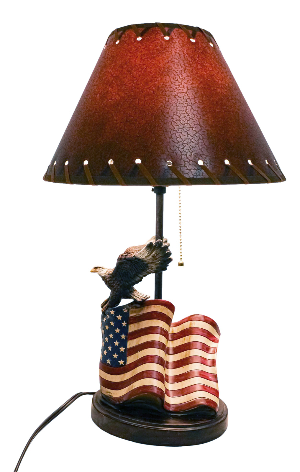Soaring Bald Eagle With American Flag Memorial Table Lamp Figurine 19″ Tall