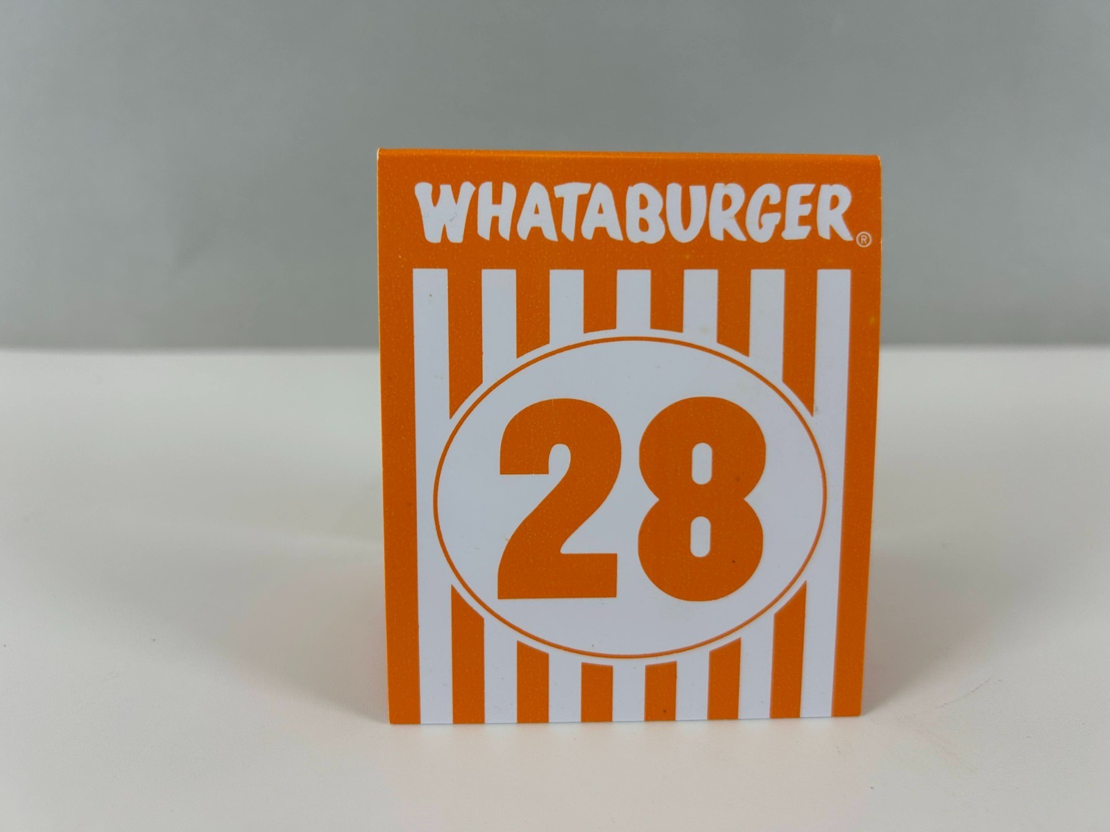 Whataburger Table Tent # 28 Orange White Stripe Logo Texas Burgers Preowned