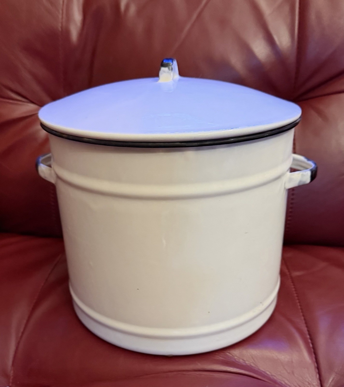 Enamelware Pot Large White With Lid Cottage Farmhouse Canning Vintage