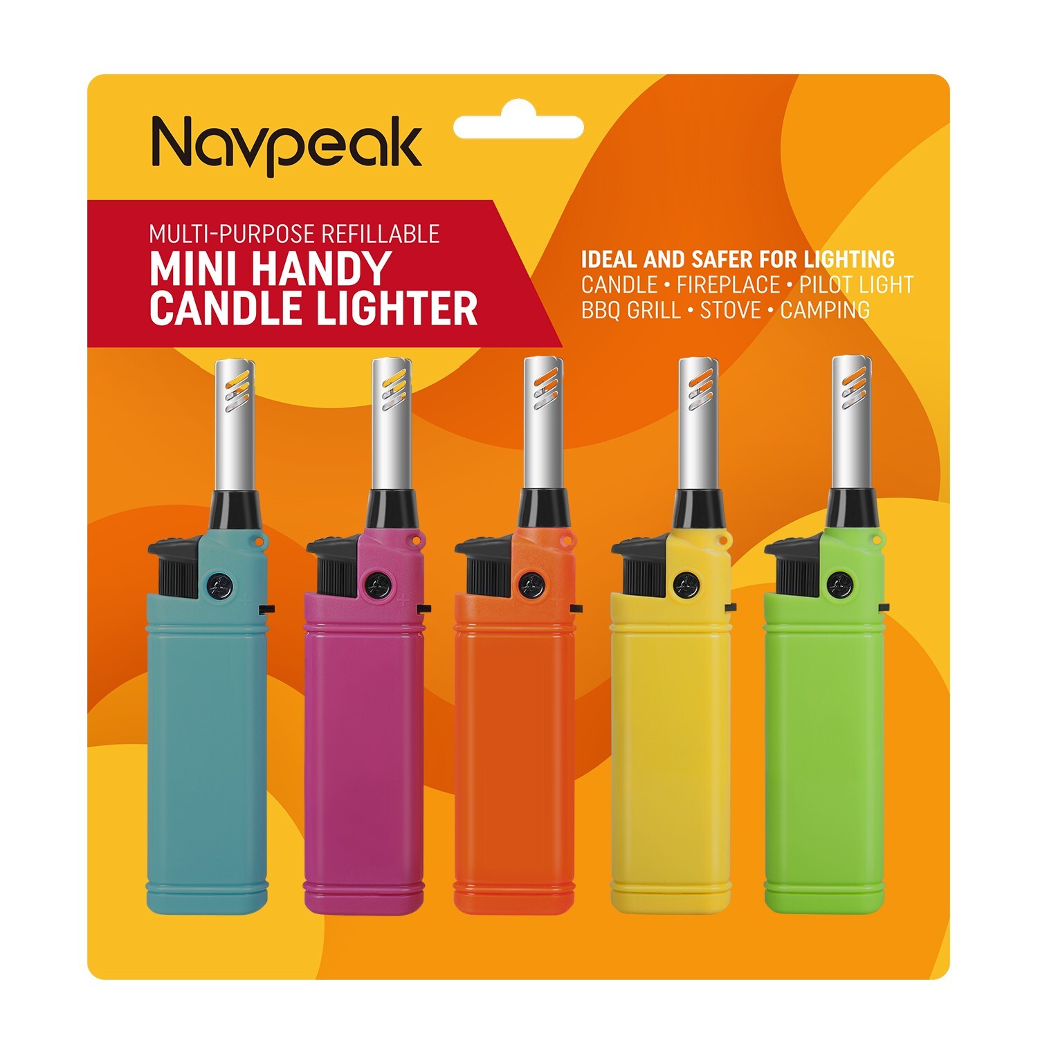 Mini Candle Lighter 5 Pack Refillable Long Neck Butane Gas Lighters for Stove
