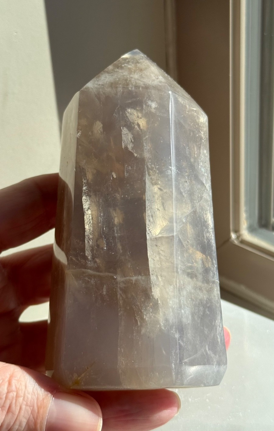 Impressive Large Blue Rose Quartz Generator with Intense Rainbows