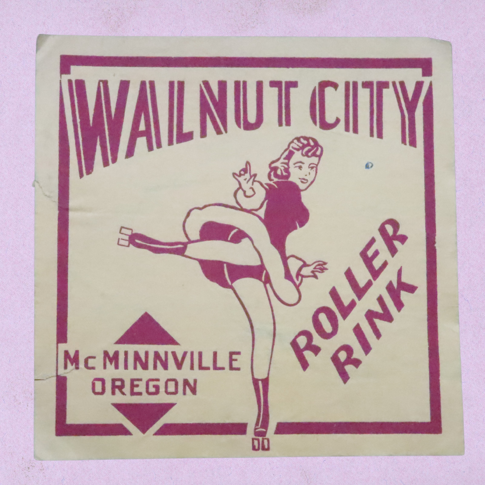 1940s McMinnville Oregon Vintage Roller Skating Rink Sticker Label Walnut City