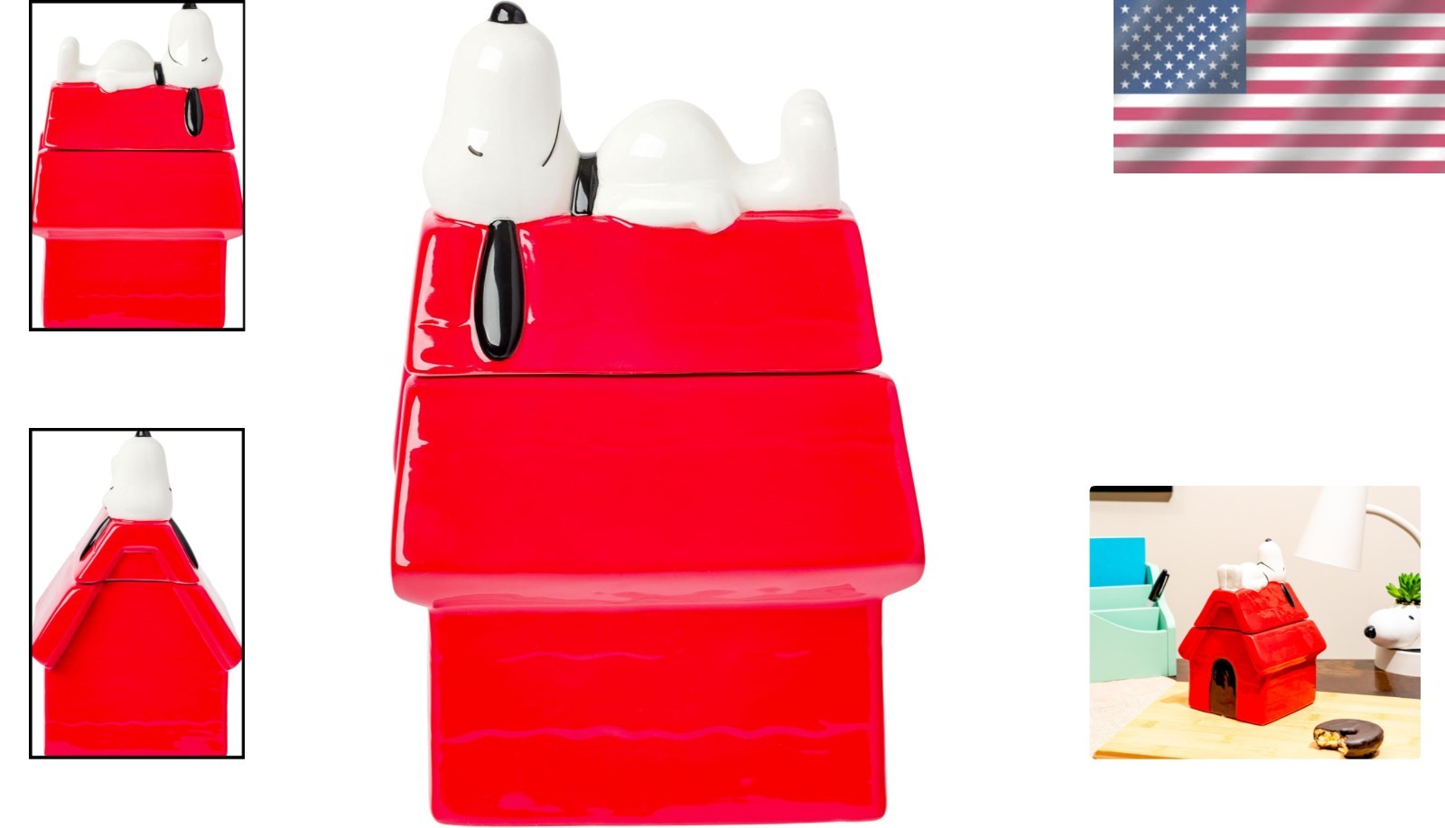 Nostalgic Peanuts Snoopy Ceramic Cookie Jar – Hand Wash Only, 5.25” x 5” x 7.75”