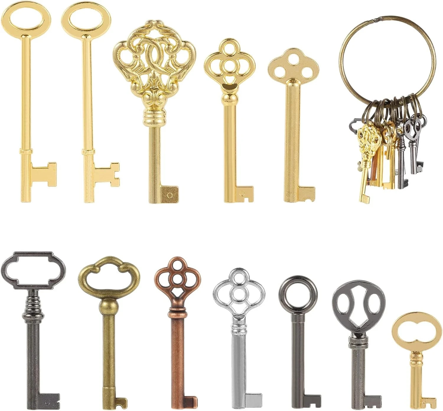 12PCS Hollow Barrel Skeleton Key Set for Vintage Furniture Cabinet Locks