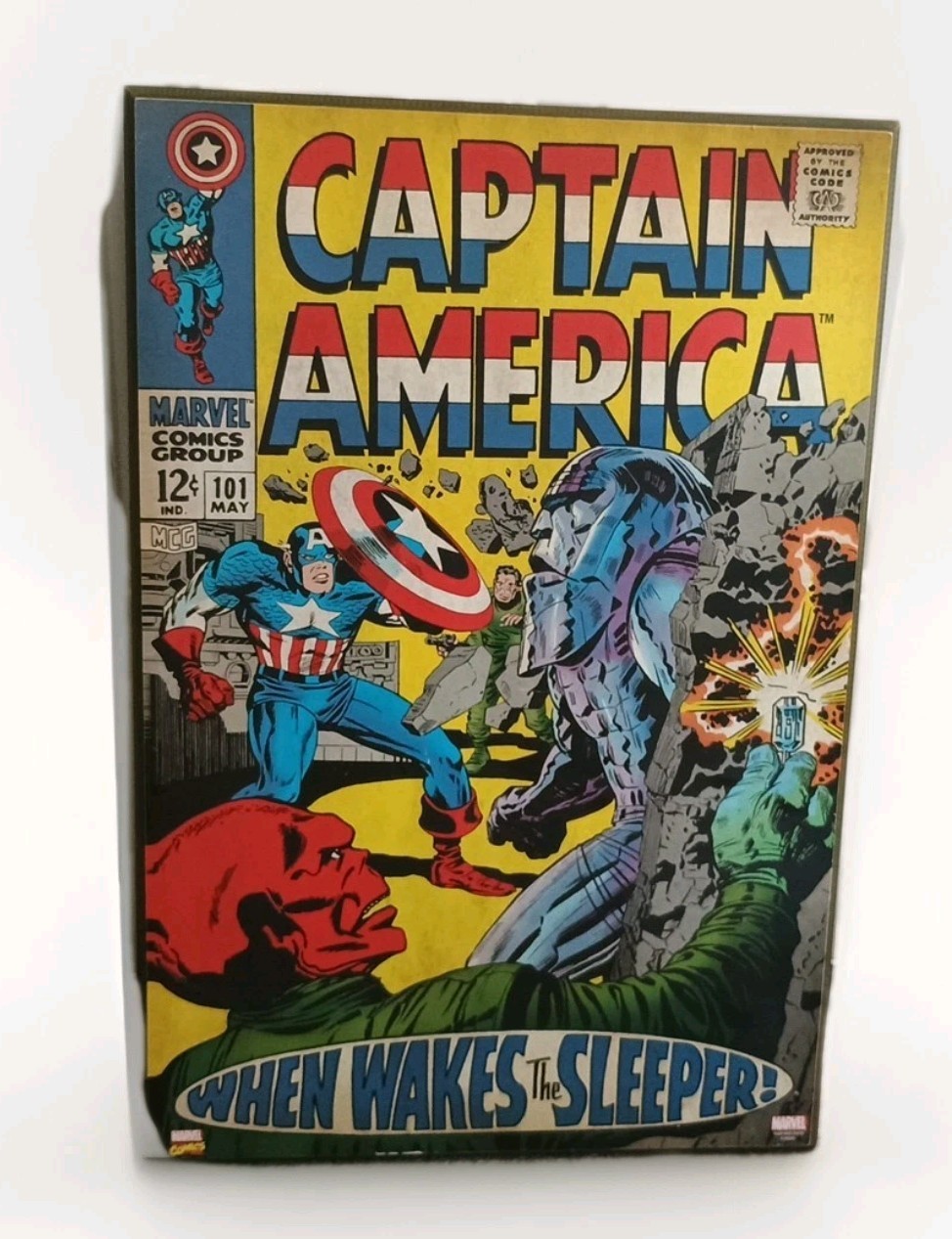 Marvel Captain America Wood Wall Plaque 19″ x 13″ Has Stains Please See Pictures