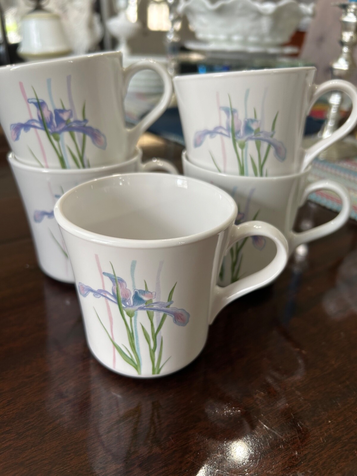 Vintage 1980’s Corning Corelle Shadow Iris Coffee Tea Cups Mugs – Set of 5