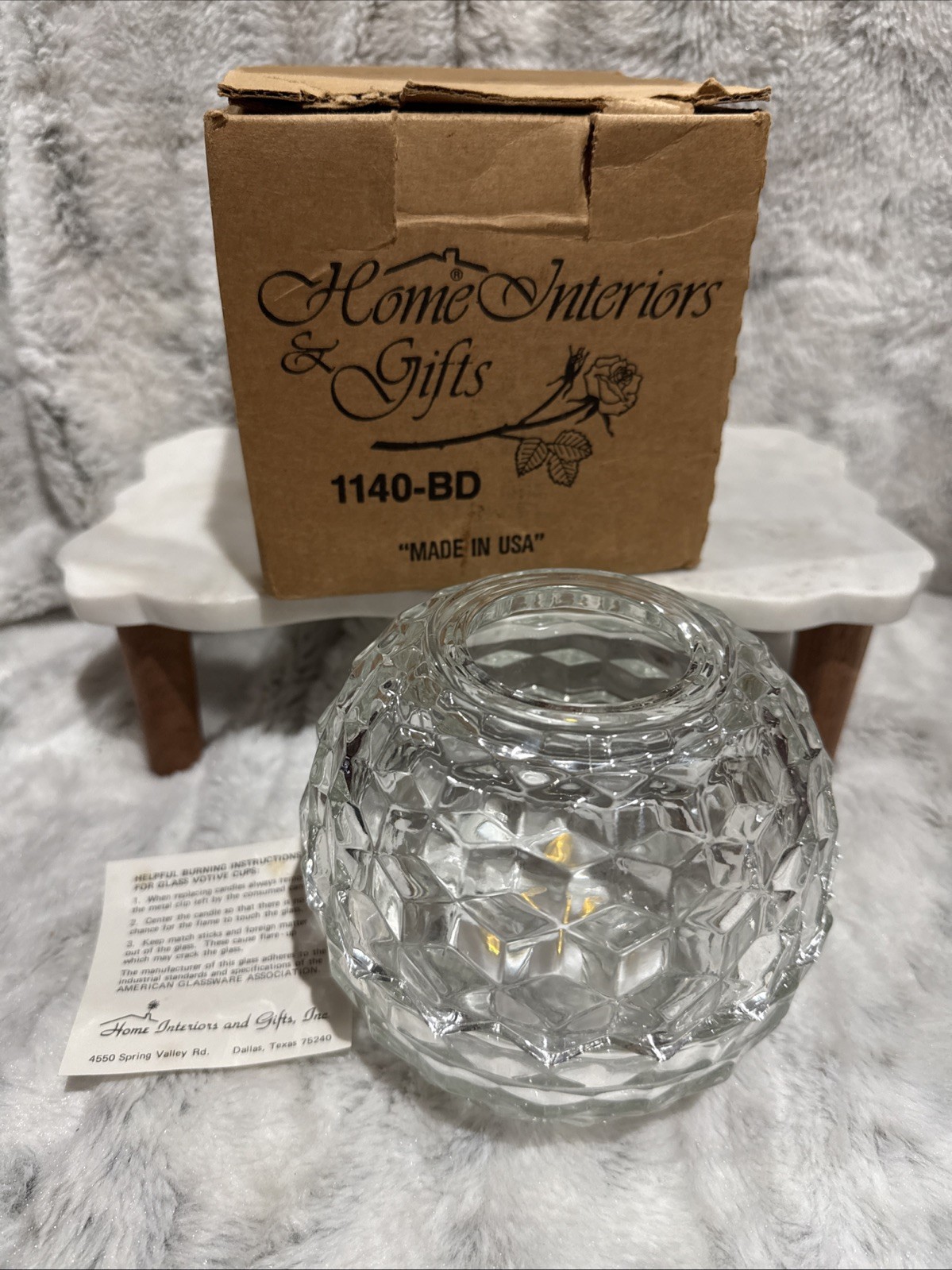 Vintage Clear 2 Pc Fairy Lamp Homco Cubist Fostoria New Old Stock Original Box