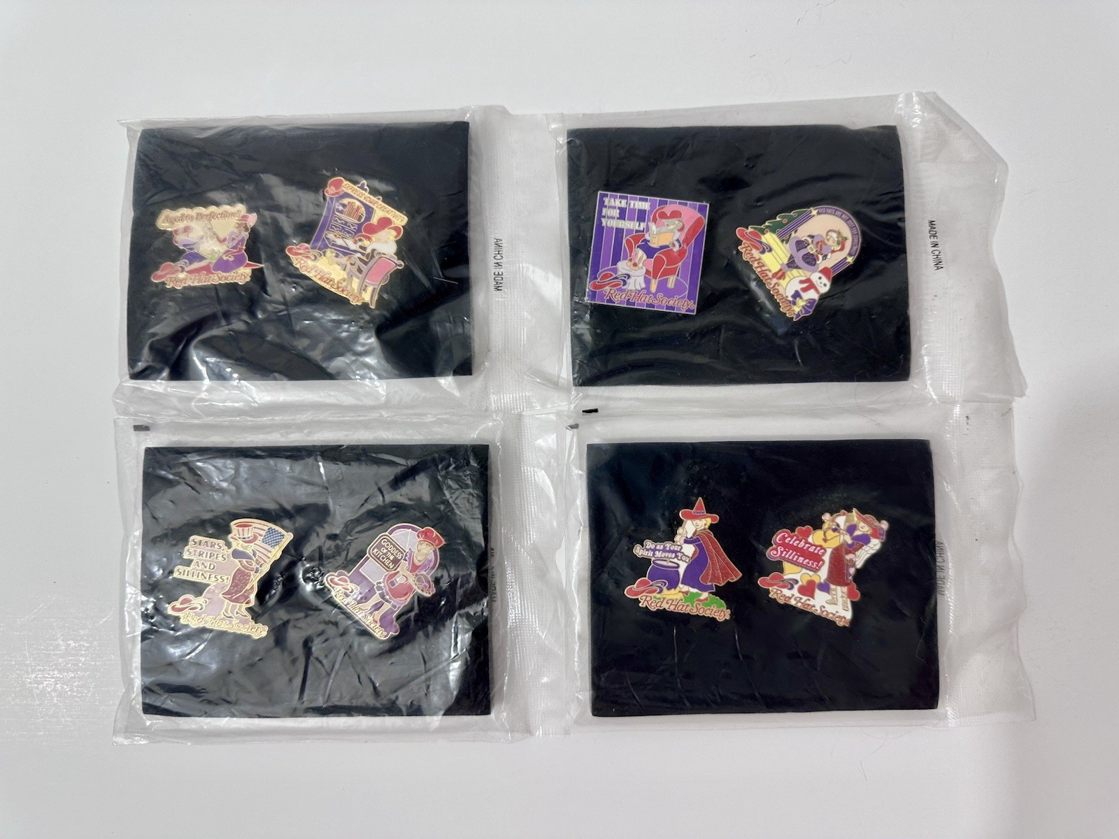 Red Hat Society Pins; 4 Sets Of 2 Pins; New In Bags; 8 Collectible Pins