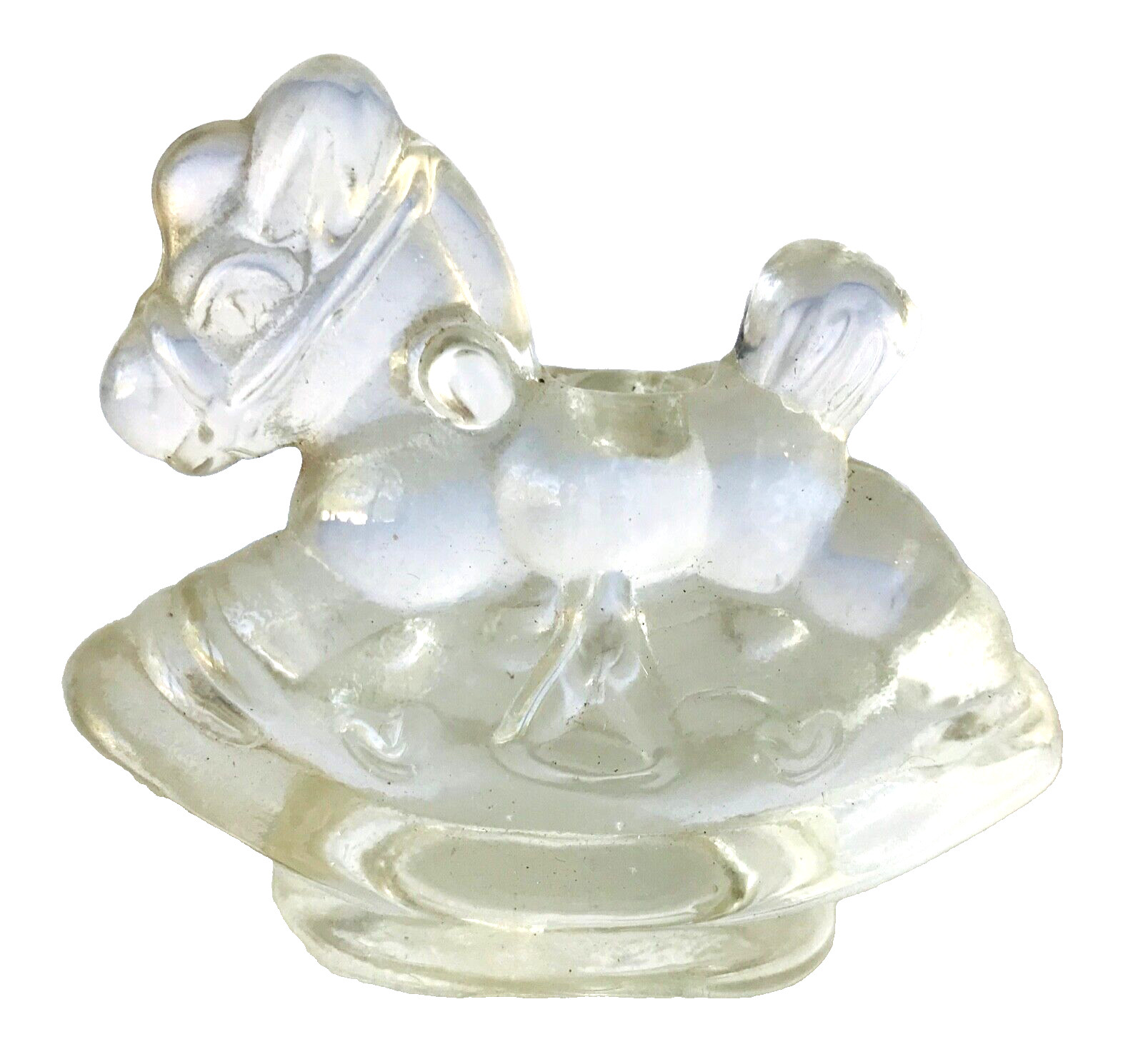 Miniature Clear Glass Rocking Horse Figurine Curio Shelf Candle Holder 2.5″