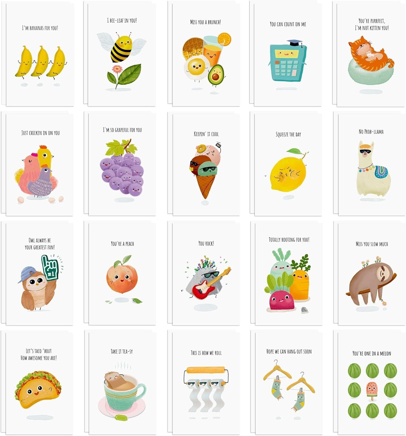 120 Assorted Bulk Postcards with Cute Animals and Funny Puns for All Occasions