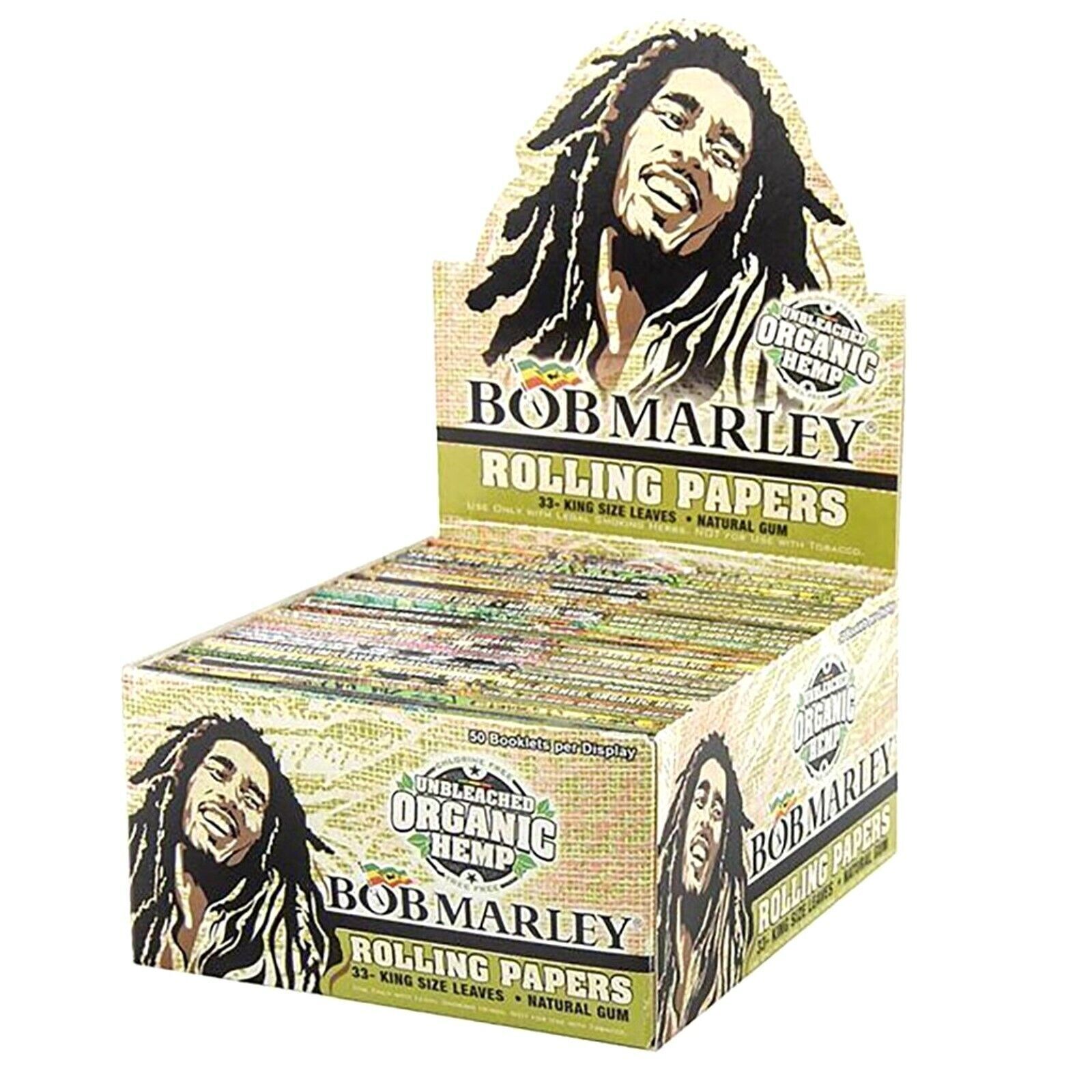 Bob Marley Unbleached Hemp Cigarette Rolling Papers King Size (Full Box of 50)