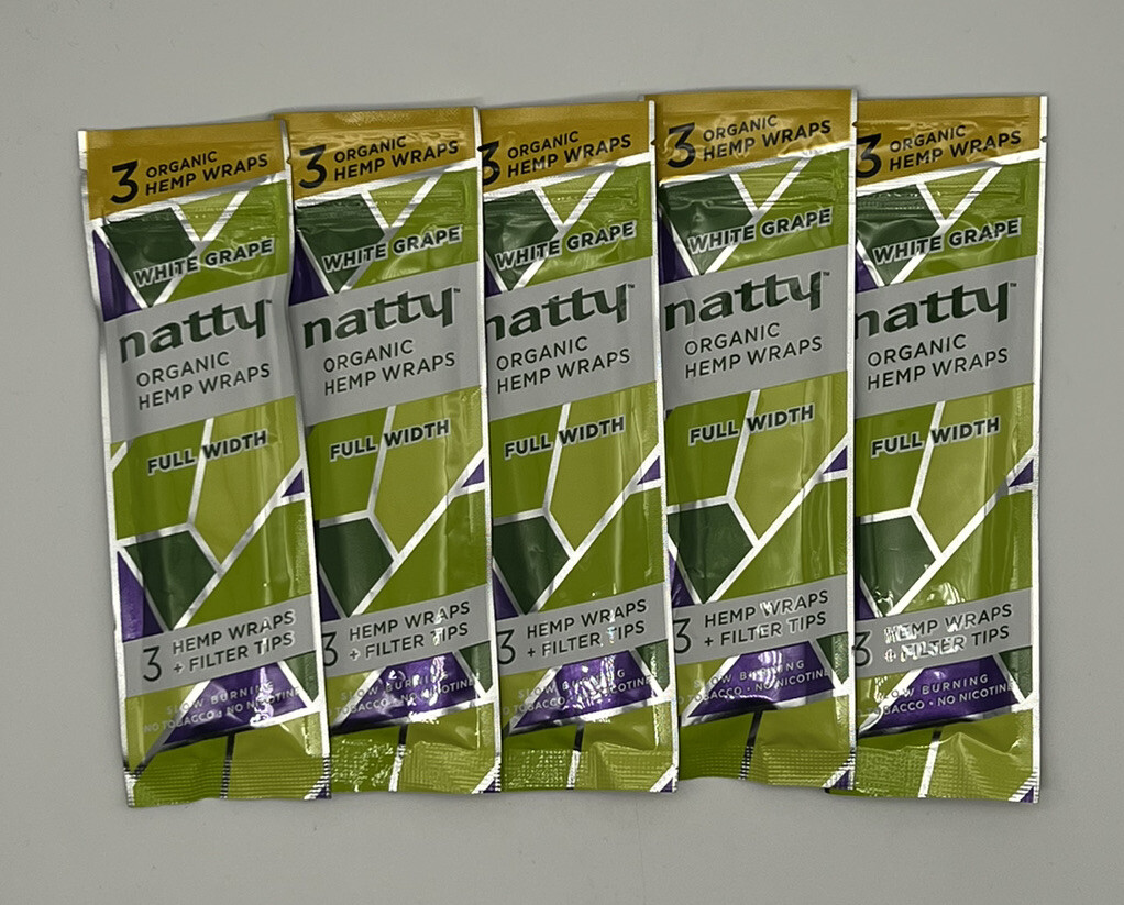 NATTY ORGANIC WRAPS WHITE GRAPE ROLLING PAPERS 5 PACKS 3 SHEETS / PACK TOTAL 15