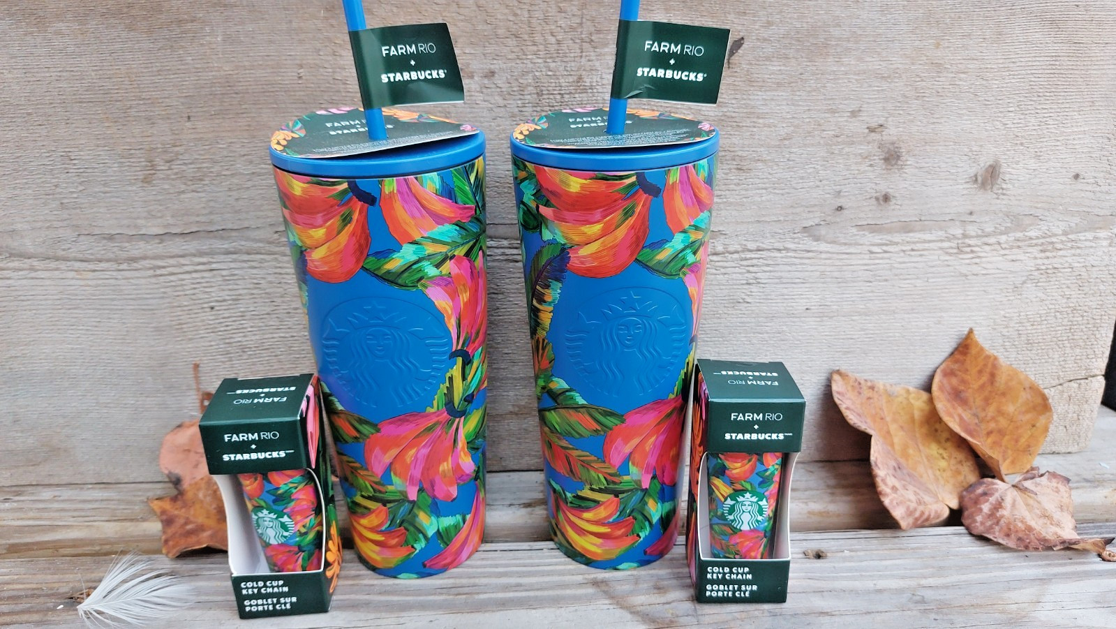 NEW STARBUCKS X FARM RIO Banana Mix Blue 24oz & Keychain Cold Tumbler Limited Ed