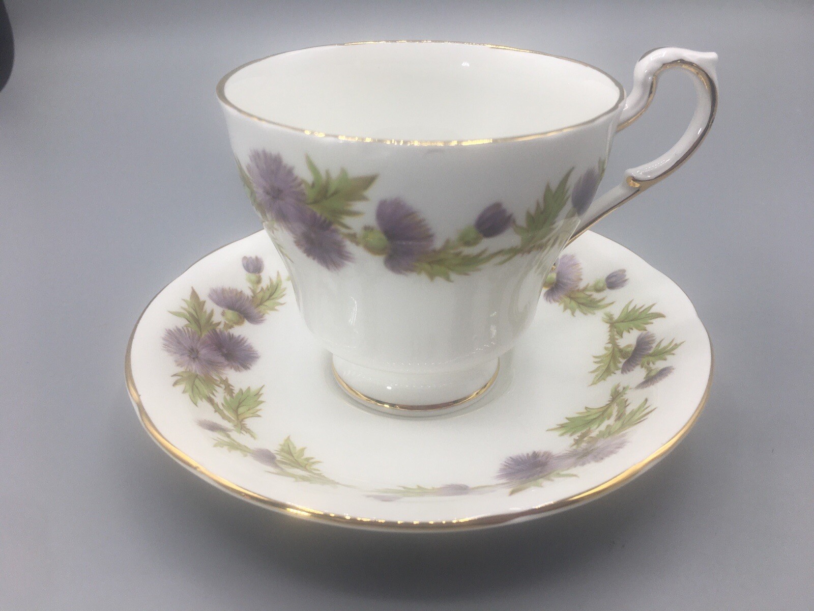 Paragon Bone China Teacup & Saucer “Highland Queen” Thistle Vintage England