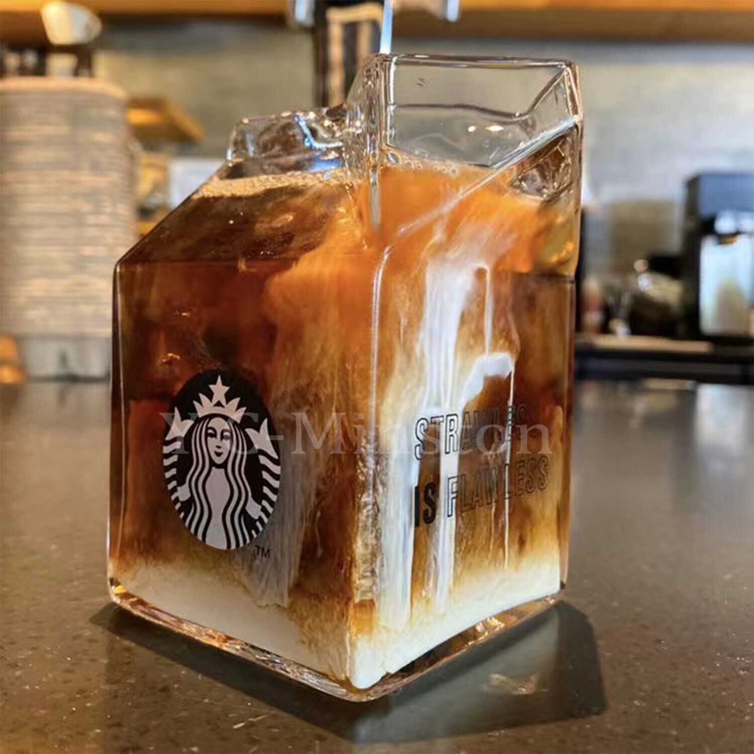 New Starbucks Milk Carton Glass Coffee Mugs Cup+Straw Limited Edition 7.5oz/12oz
